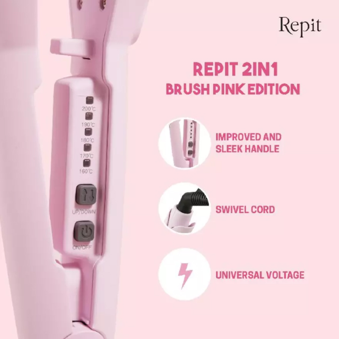 Repit Catokan Sisir Magic Brush Iron 2in1 Titan Magic 30MM - Pink